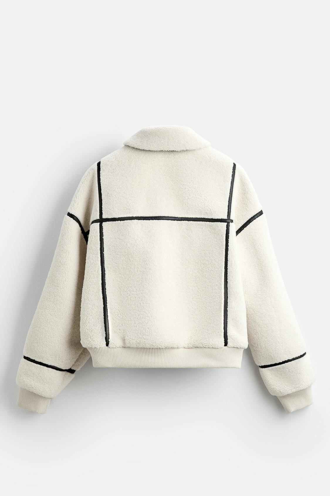 ZARA CONTRAST FAUX SHEARLING JACKET