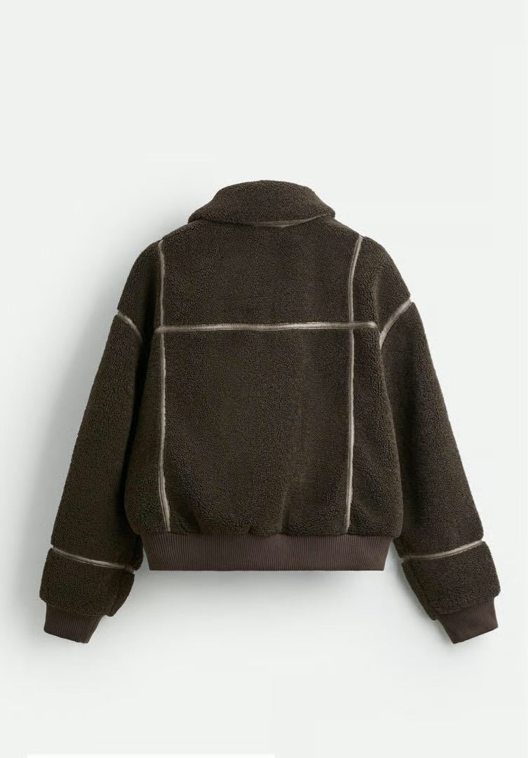 CONTRAST FAUX SHEARLING JACKET