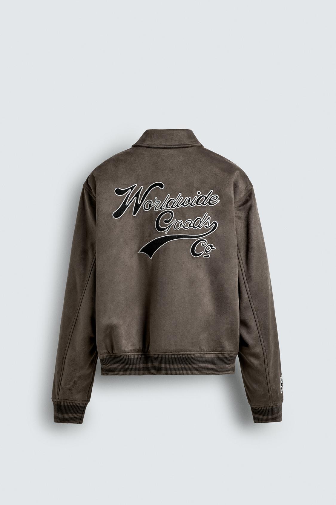 ZARA FAUX SUEDE JACKET WITH PATCH AND EMBROIDERY DETAIL