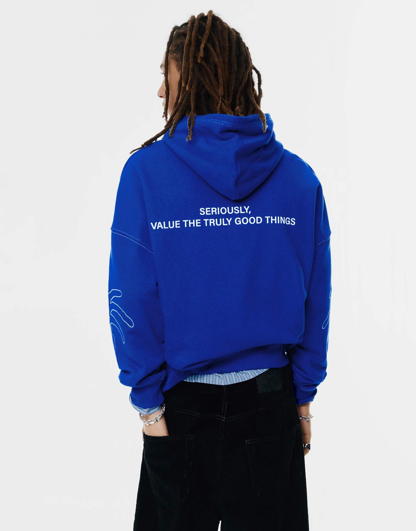 Pull&Bear Hoodie with contrast stitching in deep blue