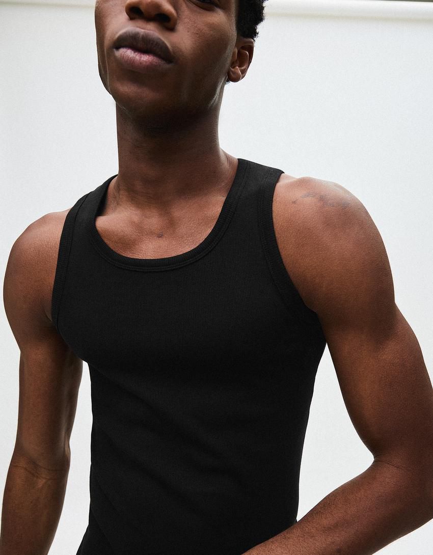 BERSHKA TANK TOP - black
