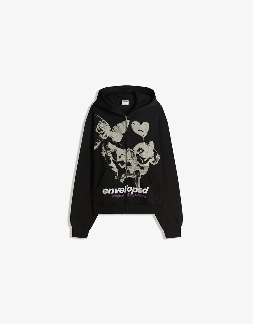 Bershka Zip-up print hoodie