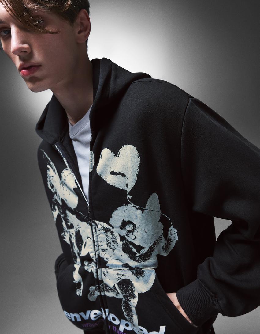 Bershka Zip-up print hoodie