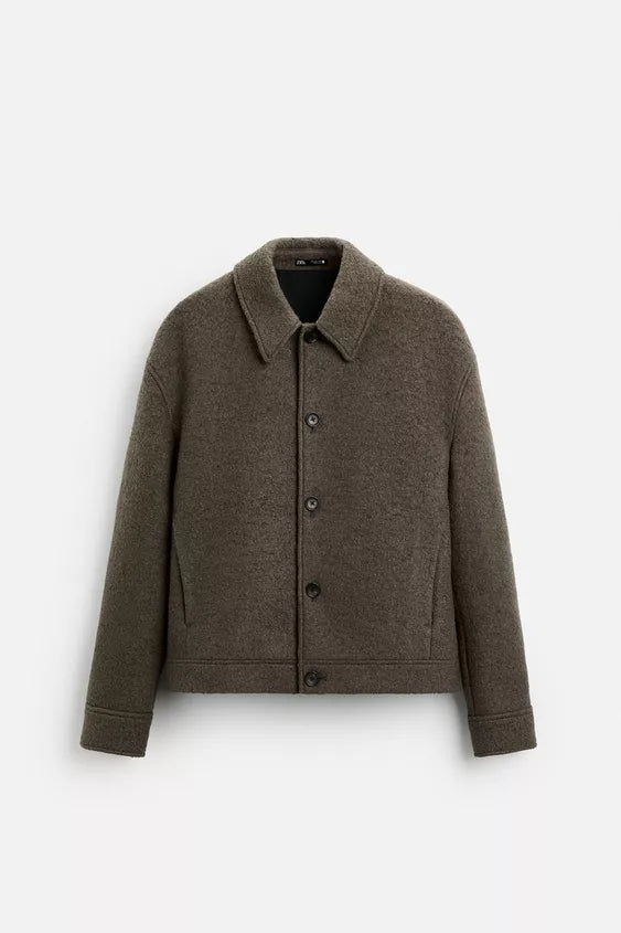 Zara Boucle Textured Jacket Light Khaki Men