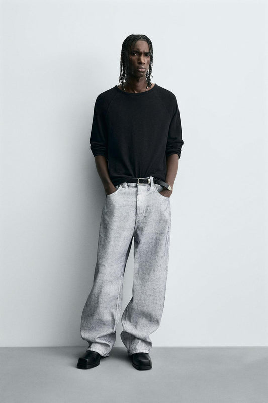 ZARA WAXED FINISH BAGGY FIT JEANS