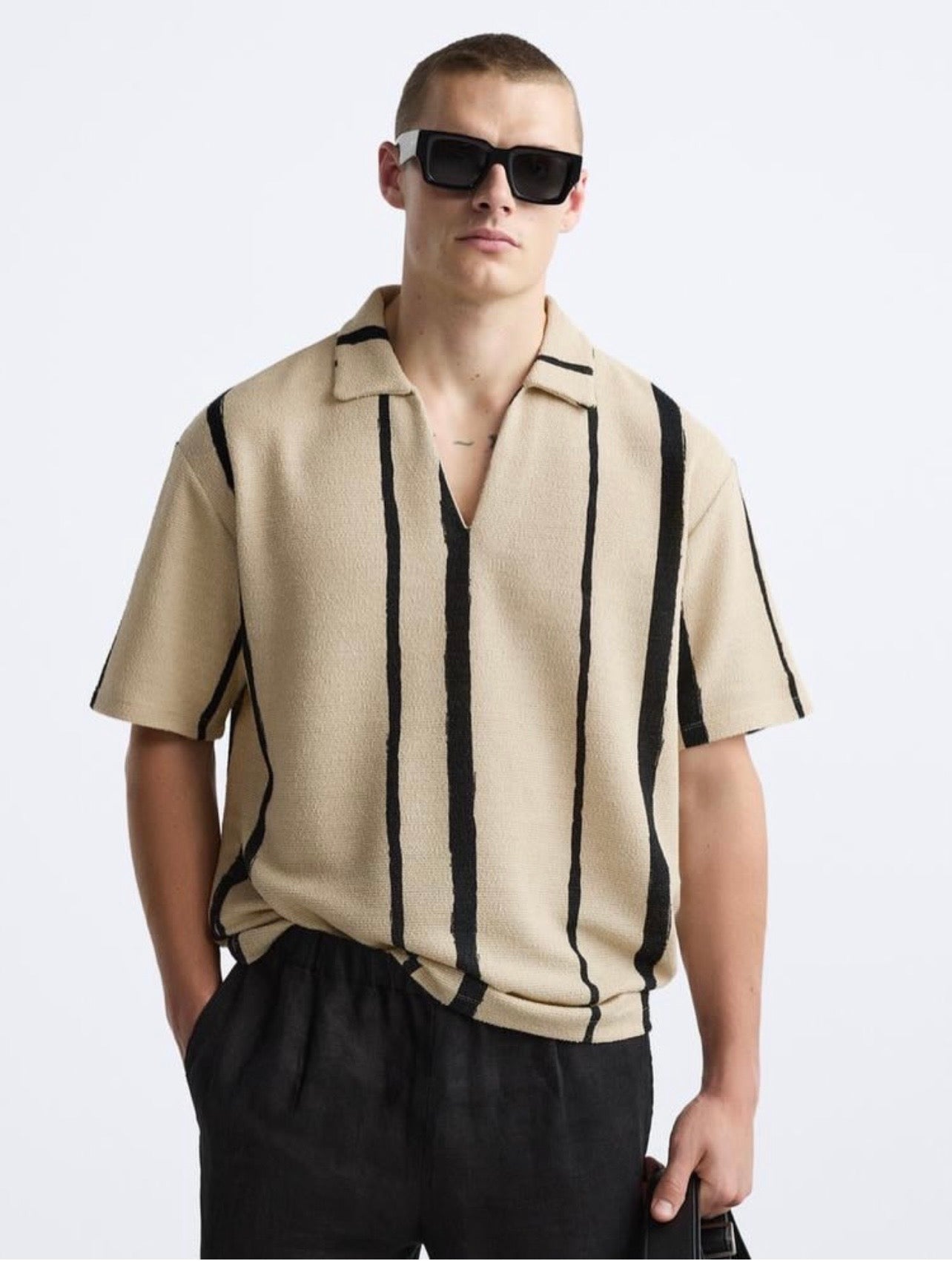 ZARA STRIPED KNIT POLO T-SHIRT