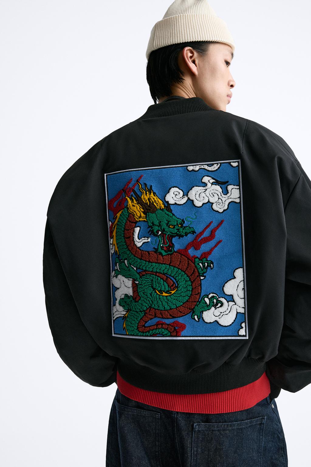 ZARA BOMBER JACKET WITH DRAGON PATCH