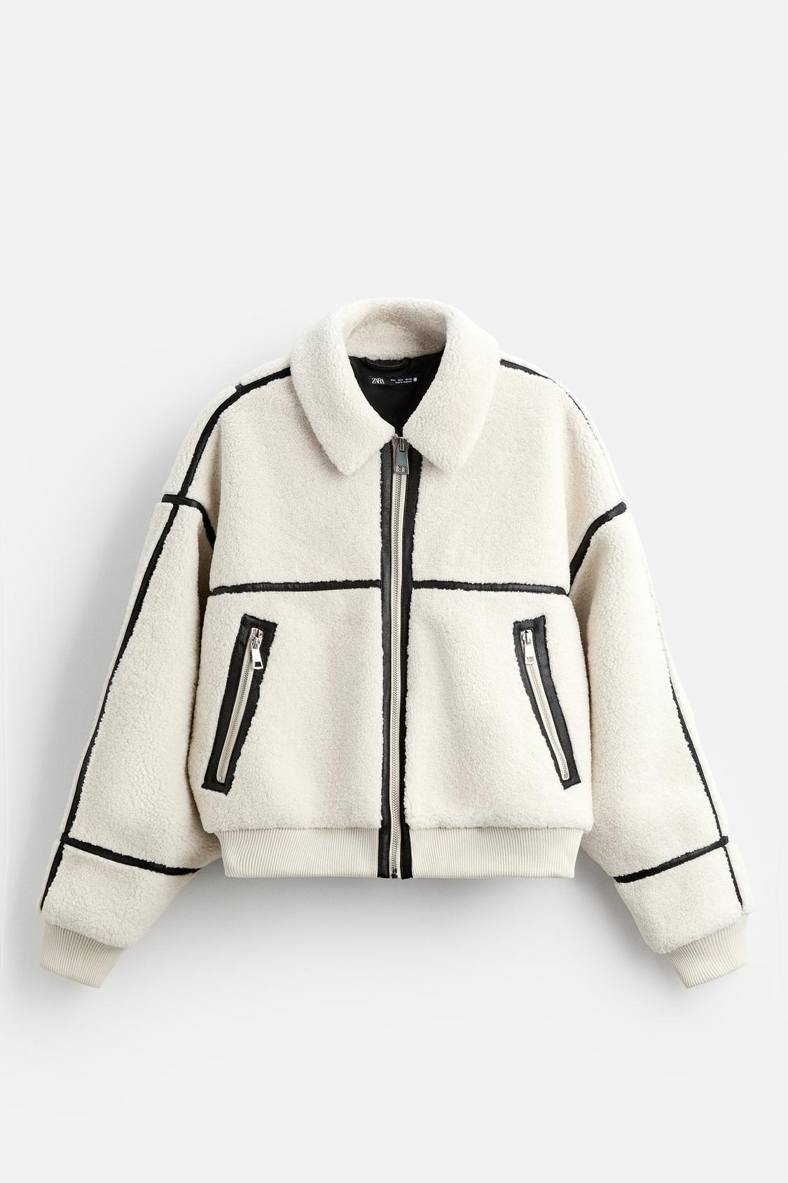 ZARA CONTRAST FAUX SHEARLING JACKET