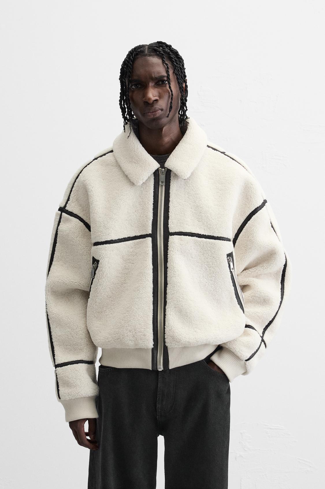 ZARA CONTRAST FAUX SHEARLING JACKET