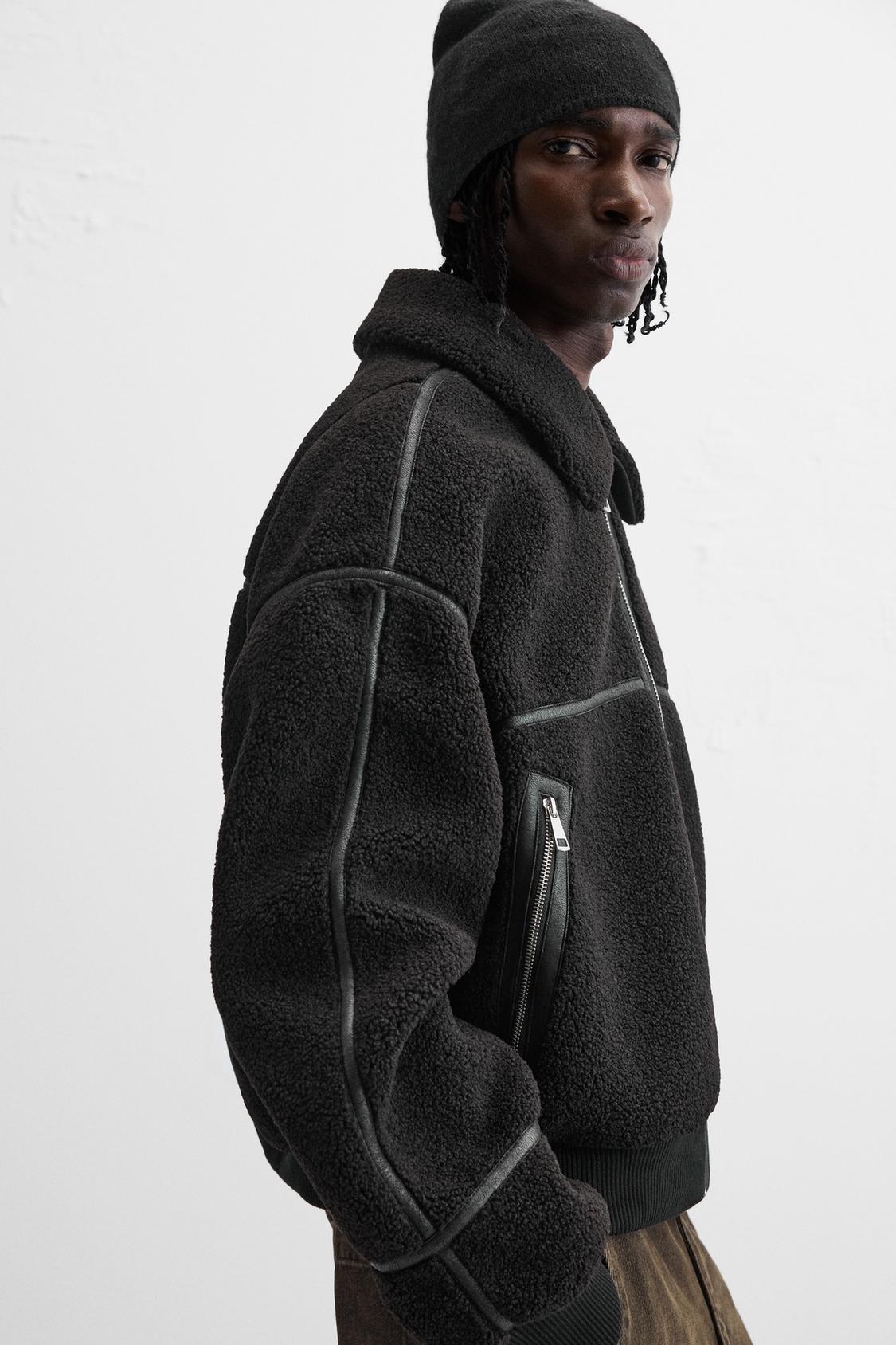 ZARA CONTRAST FAUX SHEARLING JACKET