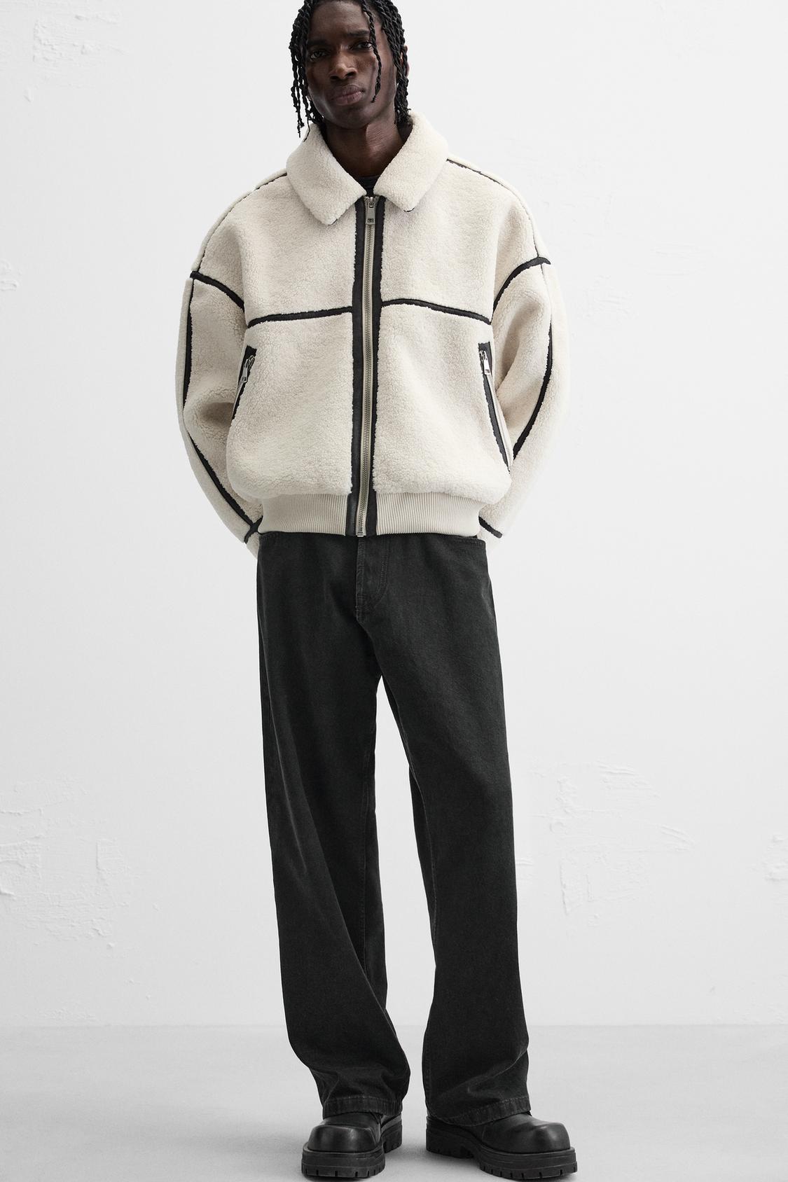 ZARA CONTRAST FAUX SHEARLING JACKET