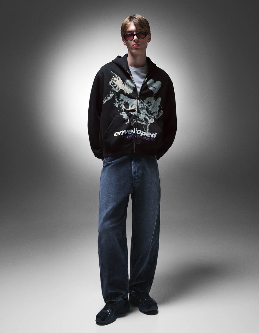 Bershka Zip-up print hoodie