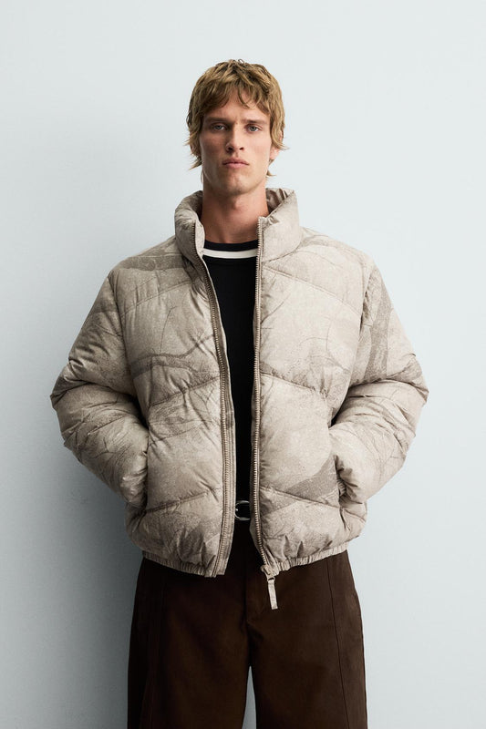 ZARA ABSTRACT PRINT PUFFER JACKET