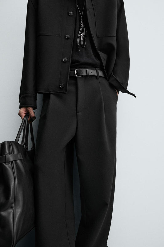 ZARA RELAXED FIT PLEATED TROUSER _ BLACK