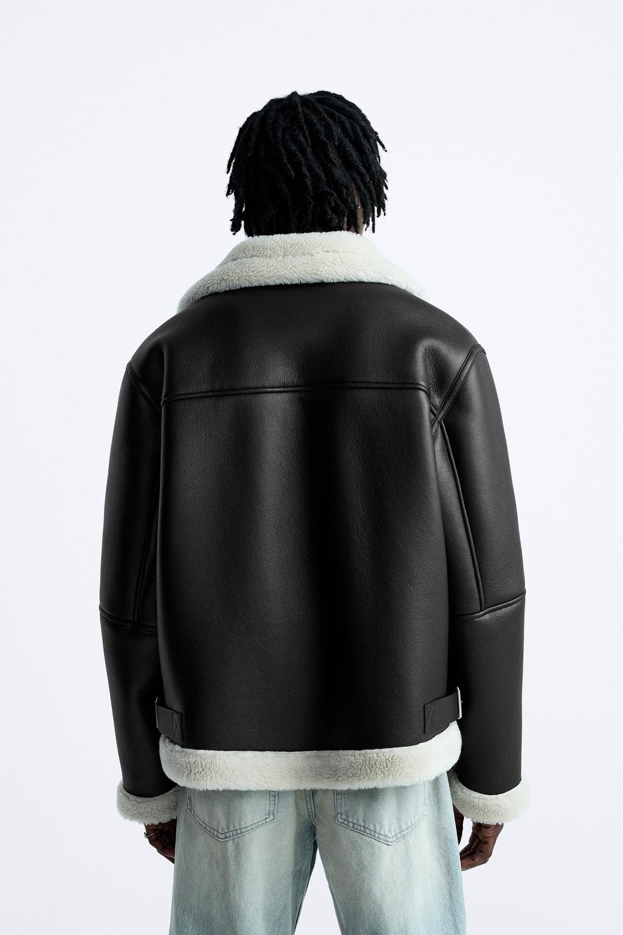 Jacket zara leather&fur Balck