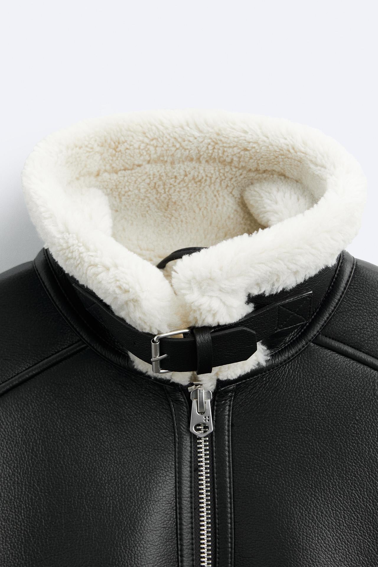 Jacket zara leather&fur Balck