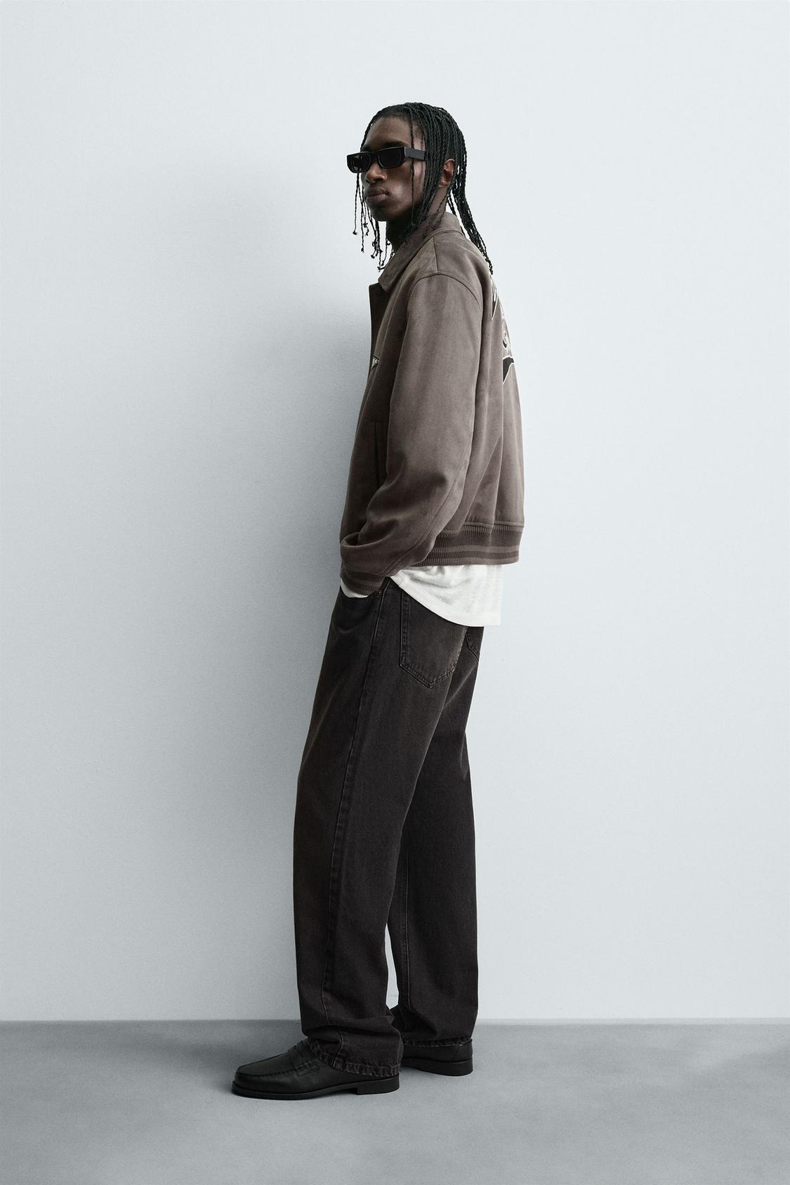 ZARA FAUX SUEDE JACKET WITH PATCH AND EMBROIDERY DETAIL