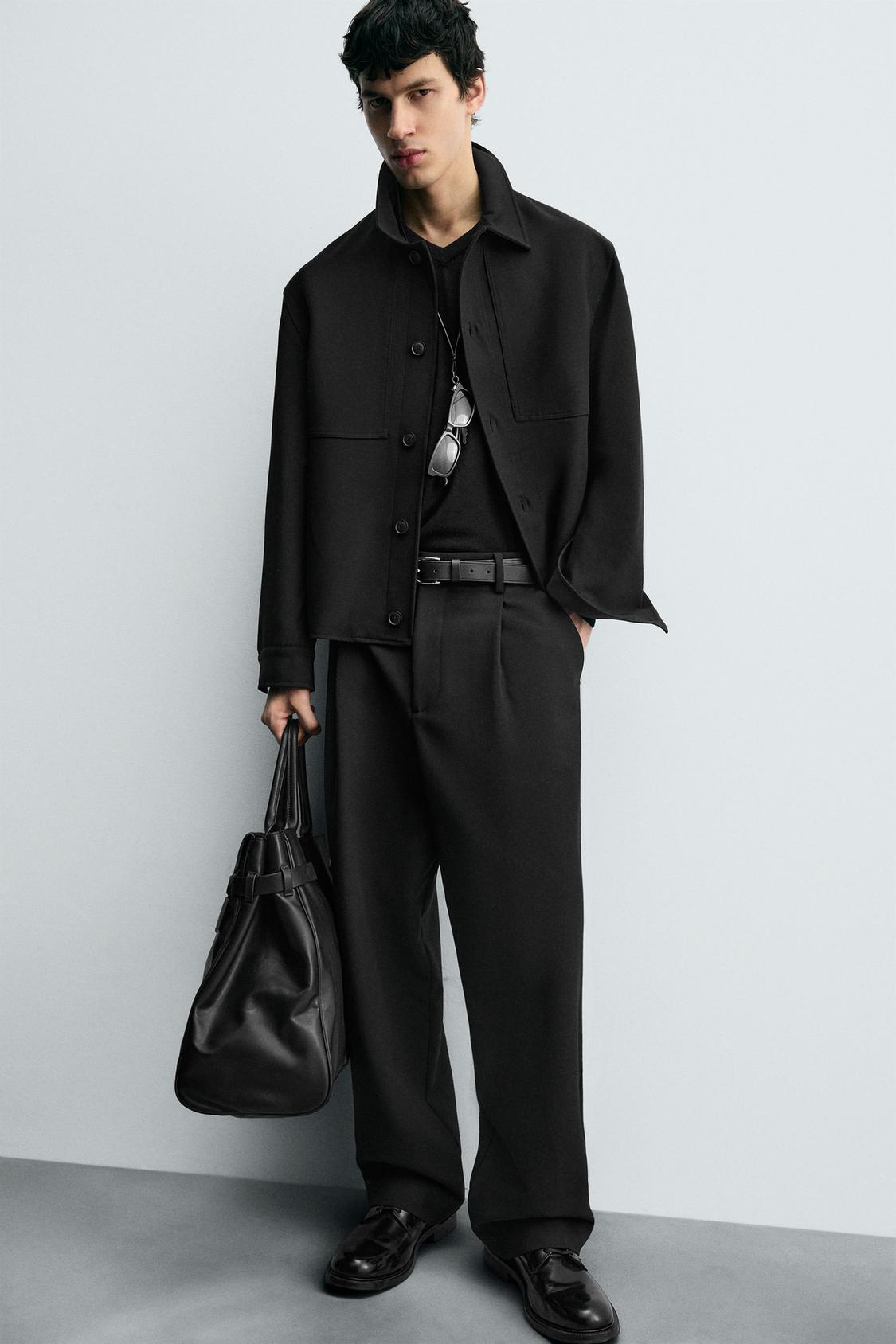 ZARA RELAXED FIT PLEATED TROUSER _ BLACK