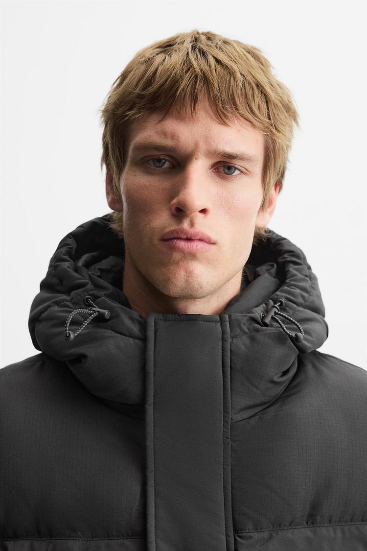 Zara men's puffy hooded jacket in black