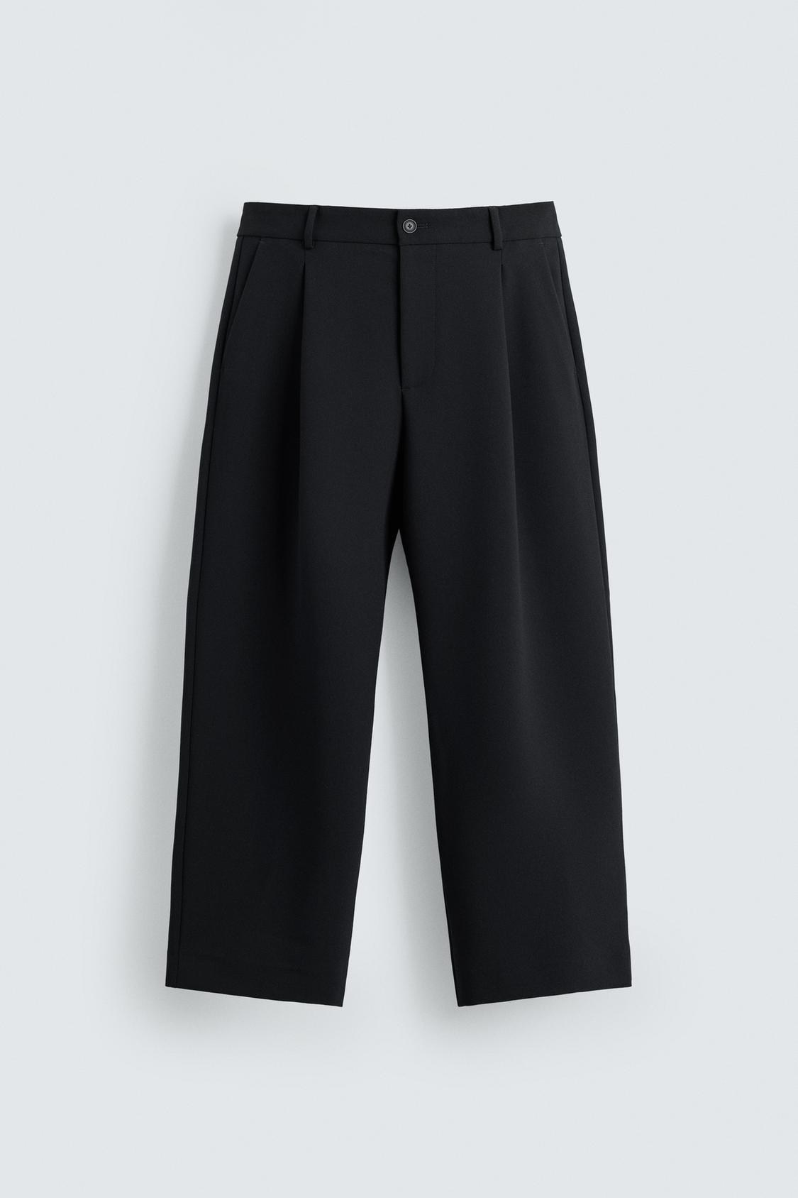 ZARA RELAXED FIT PLEATED TROUSER _ BLACK