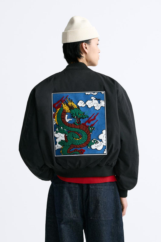 ZARA BOMBER JACKET WITH DRAGON PATCH