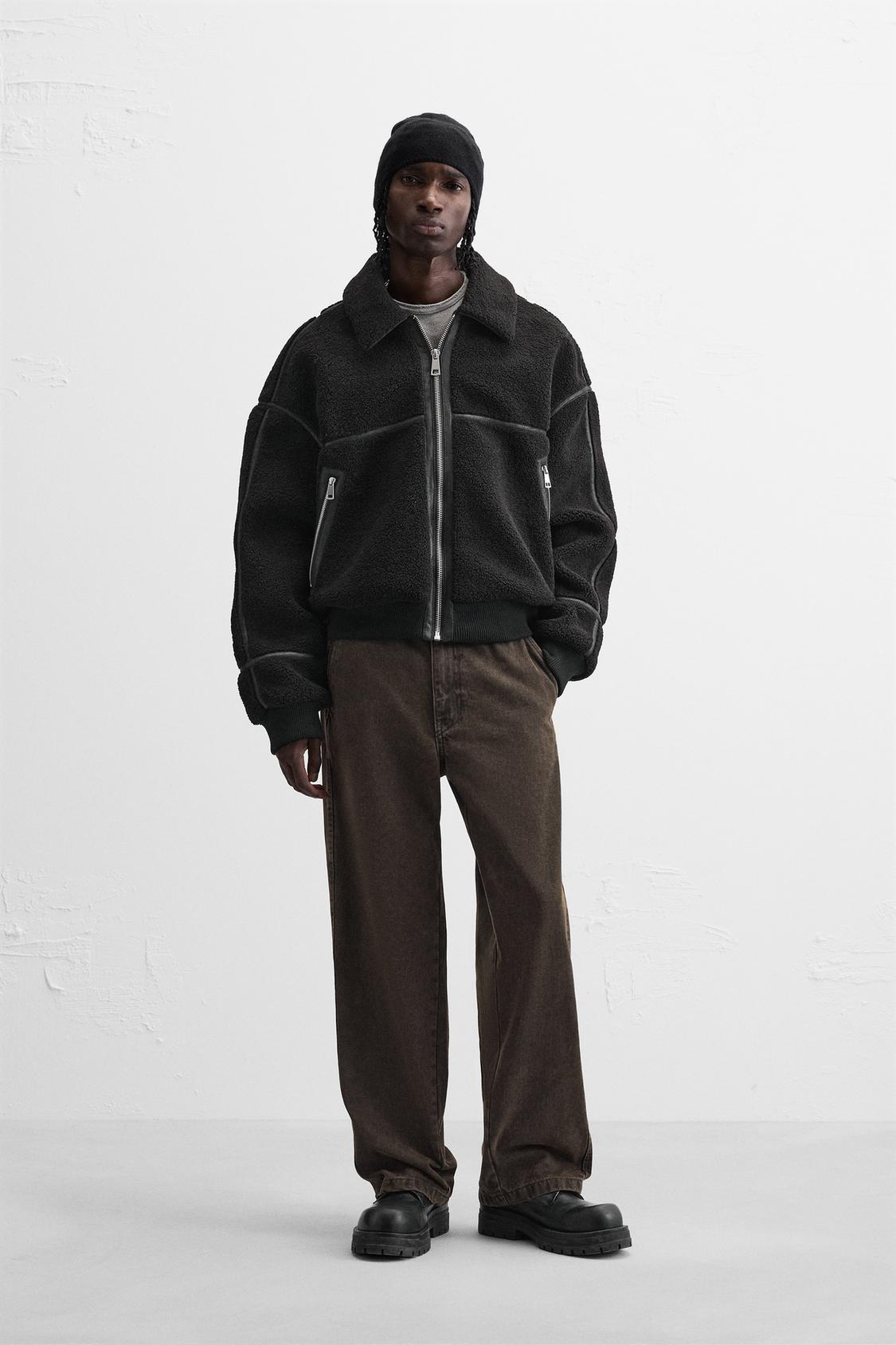 ZARA CONTRAST FAUX SHEARLING JACKET