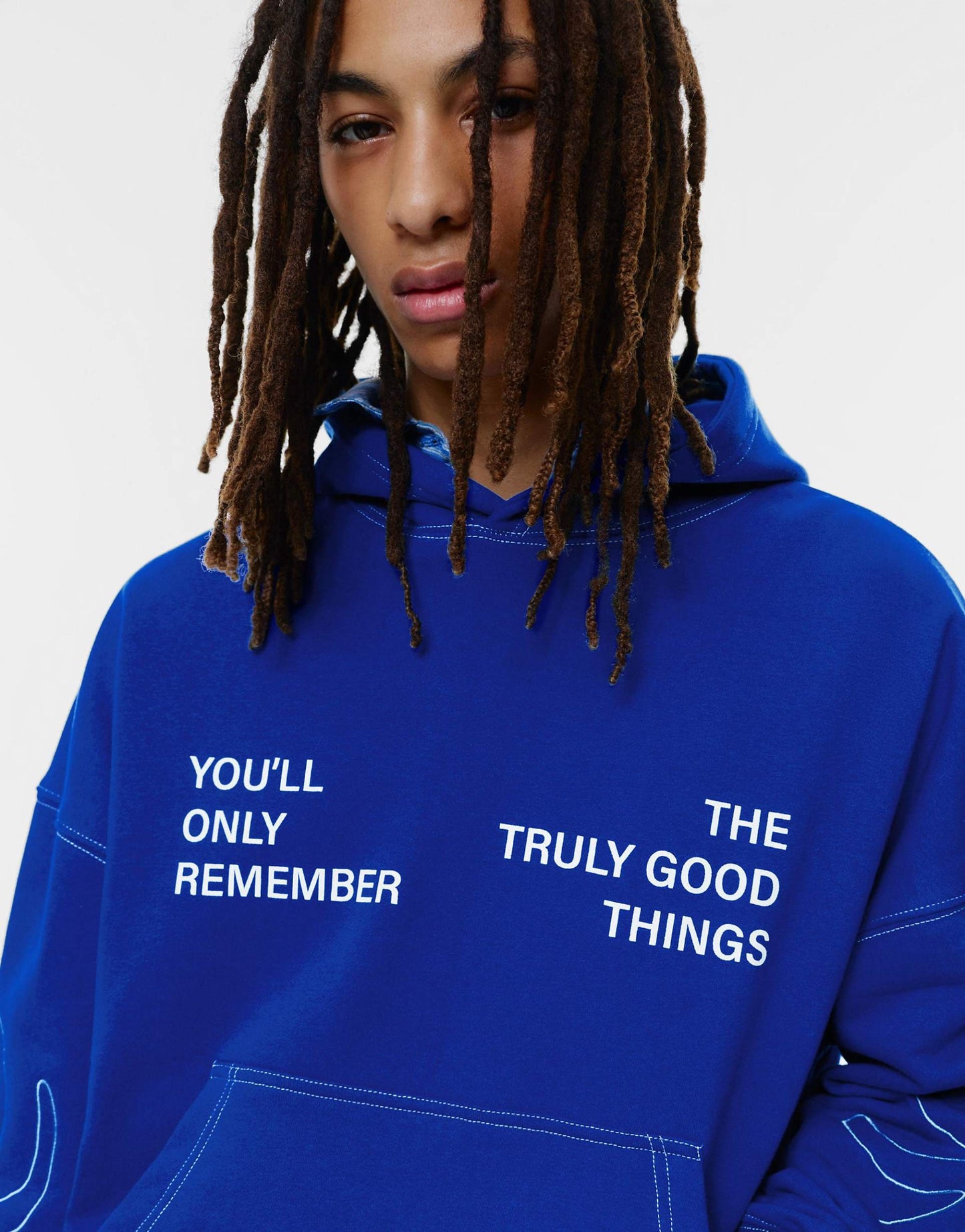 Pull&Bear Hoodie with contrast stitching in deep blue