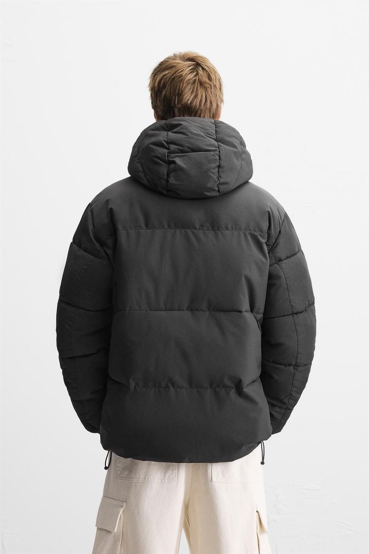 Zara men's puffy hooded jacket in black