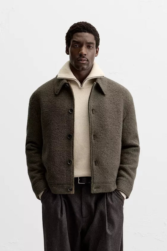 Zara Boucle Textured Jacket Light Khaki Men