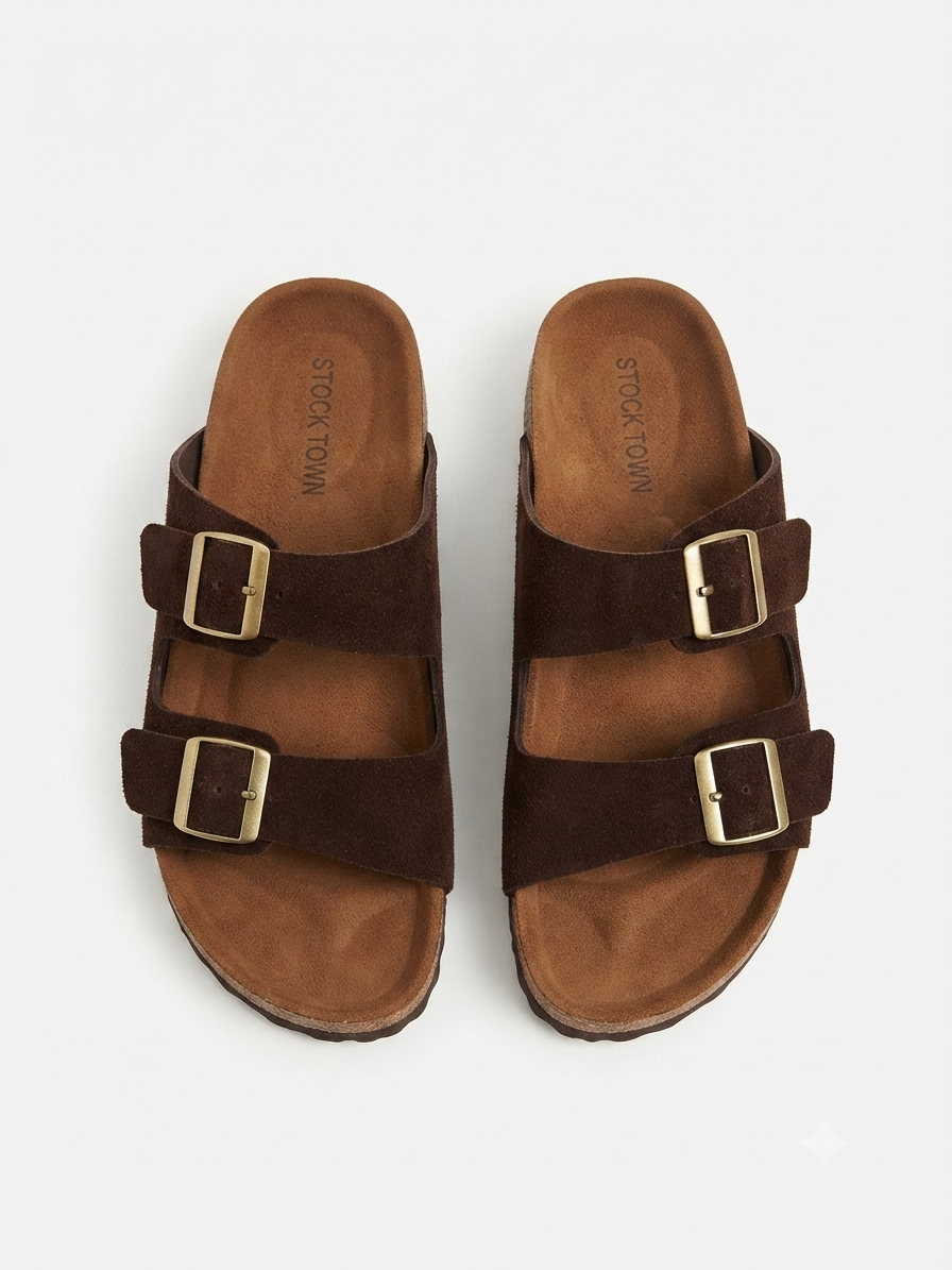 TWO STRAPS SLIPPER BROWN
