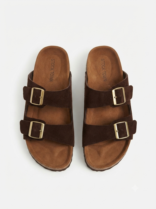 TWO STRAPS SLIPPER BROWN