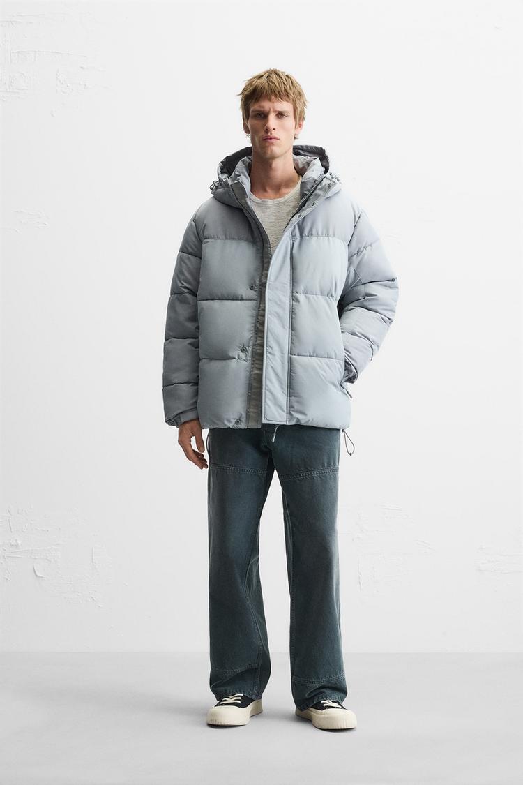 Zara men's puffy hooded jacket