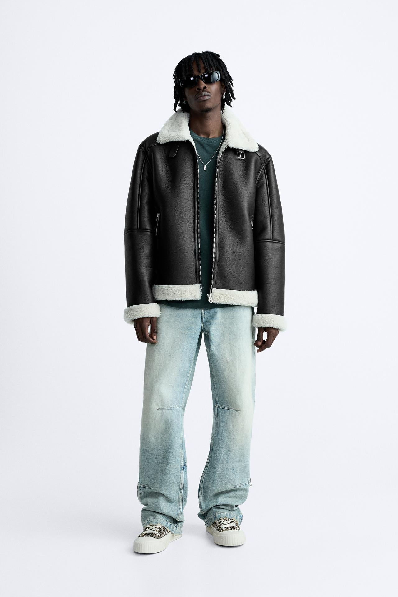 Jacket zara leather&fur Balck