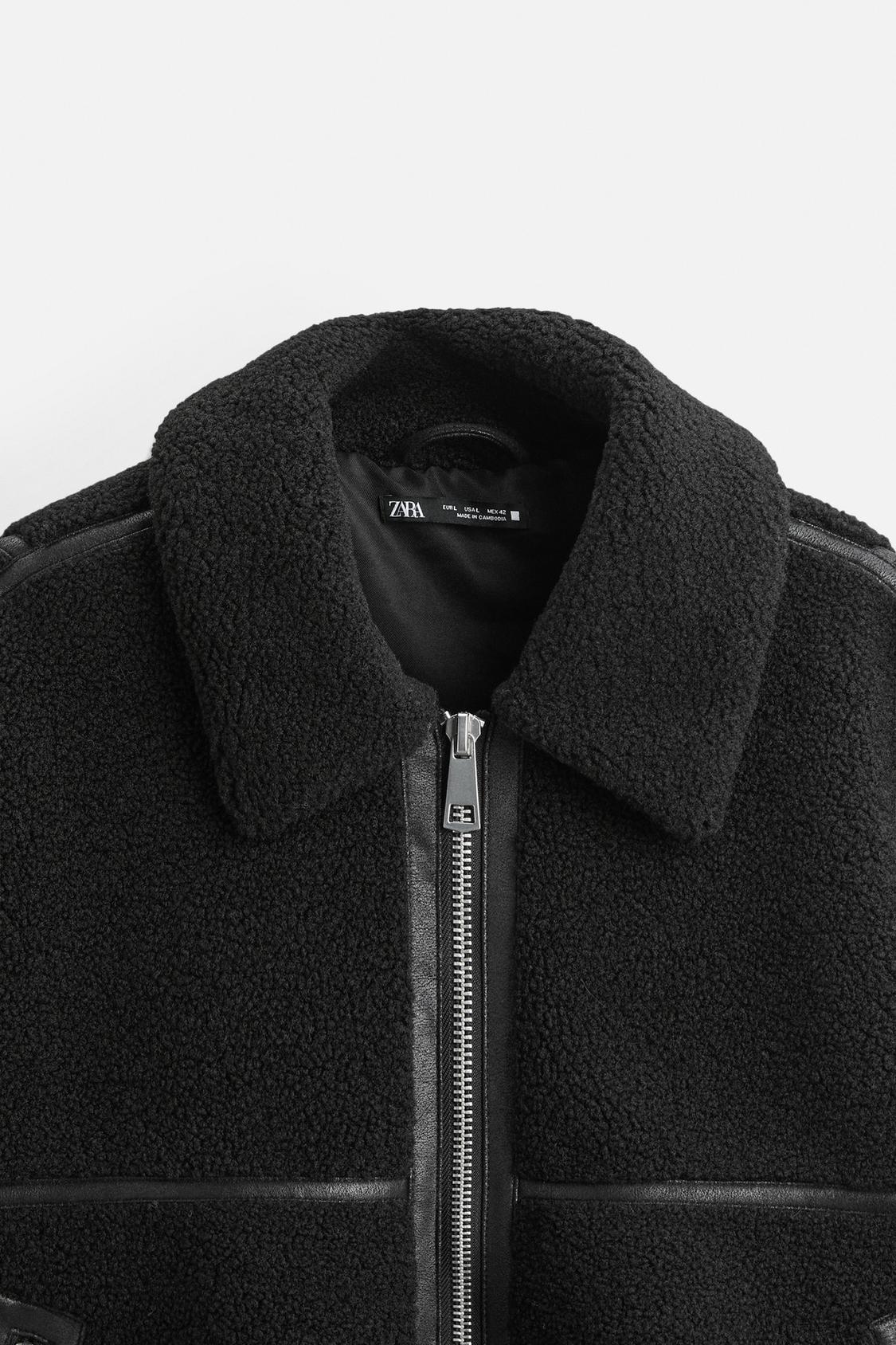 ZARA CONTRAST FAUX SHEARLING JACKET