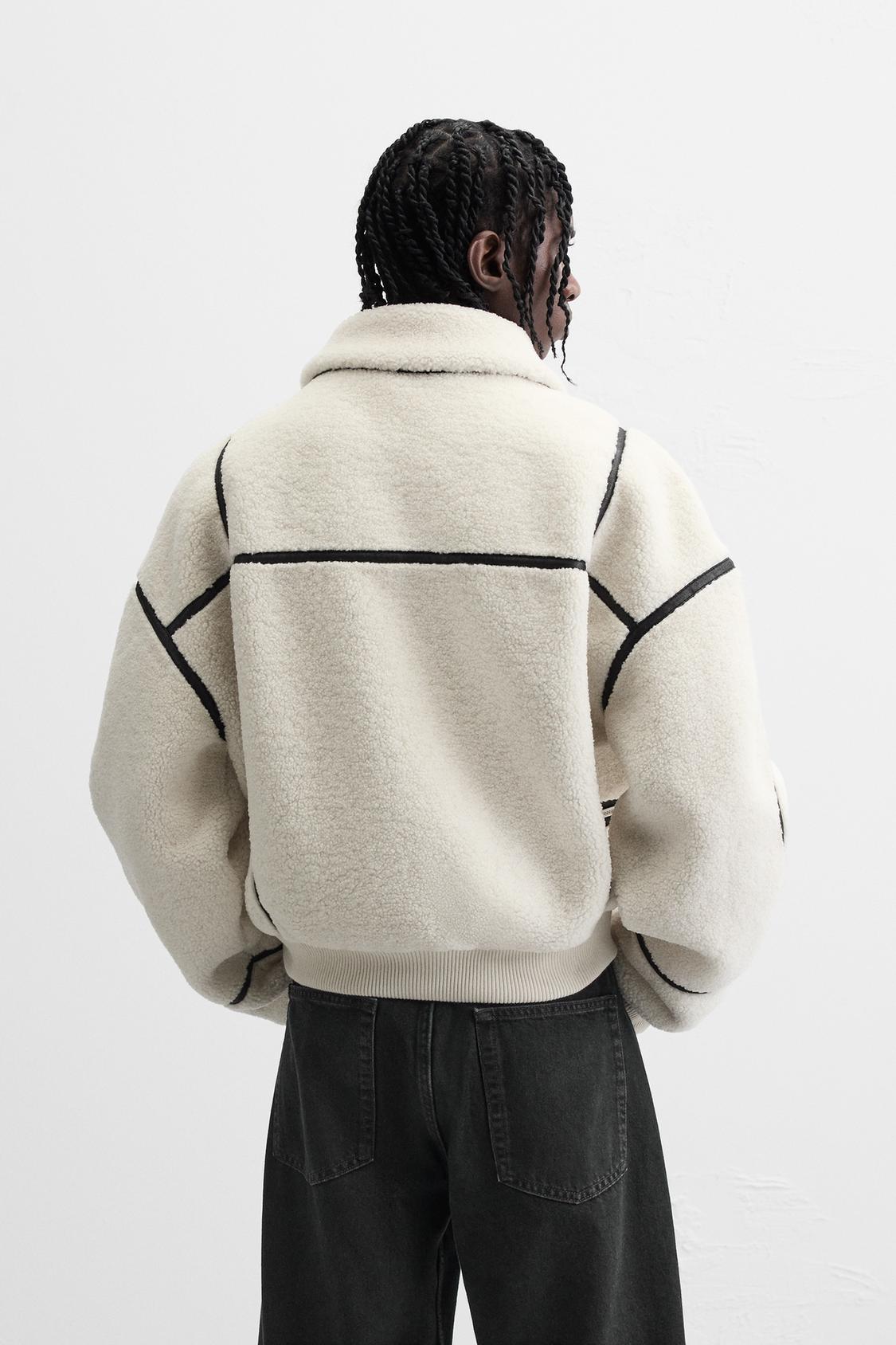 ZARA CONTRAST FAUX SHEARLING JACKET