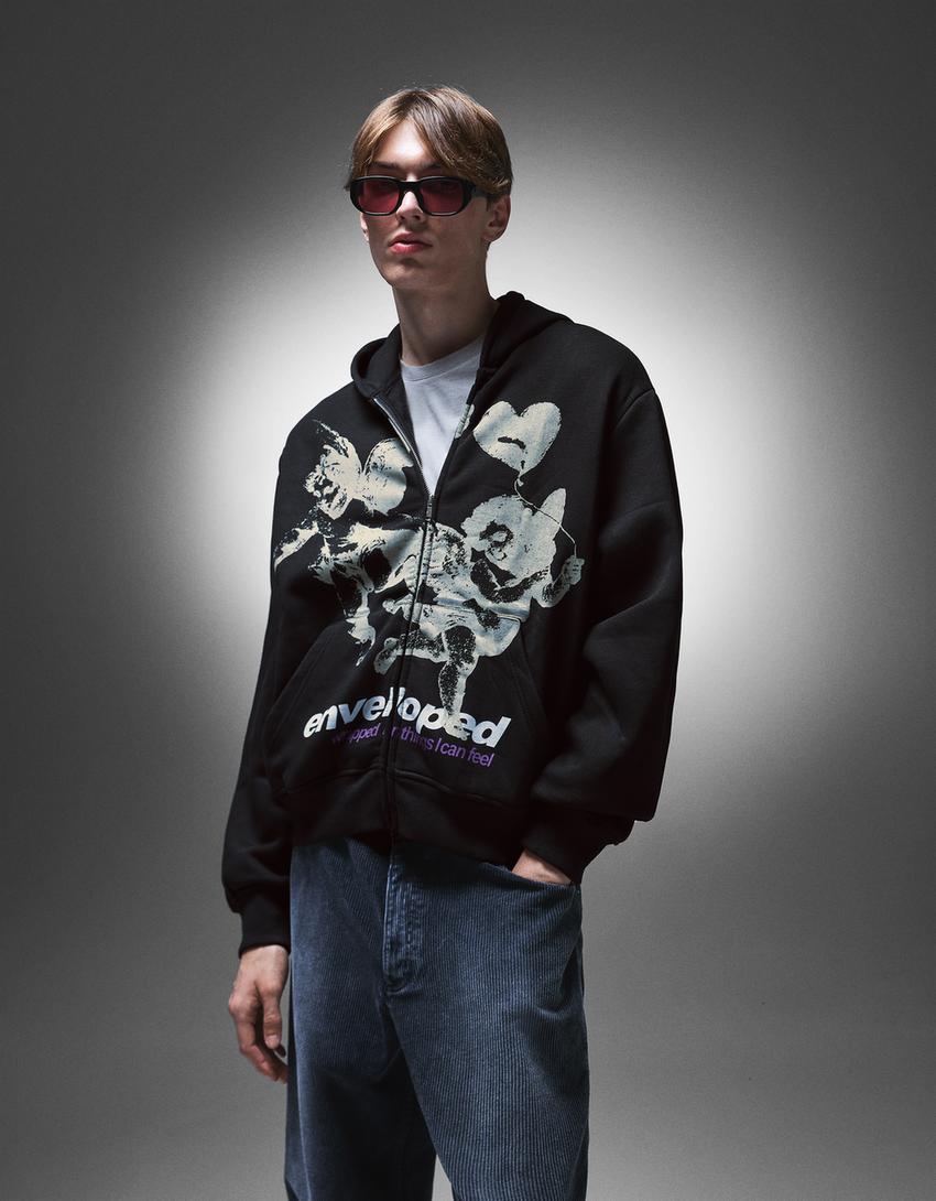 Bershka Zip-up print hoodie