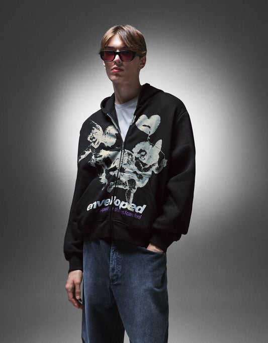 Bershka Zip-up print hoodie