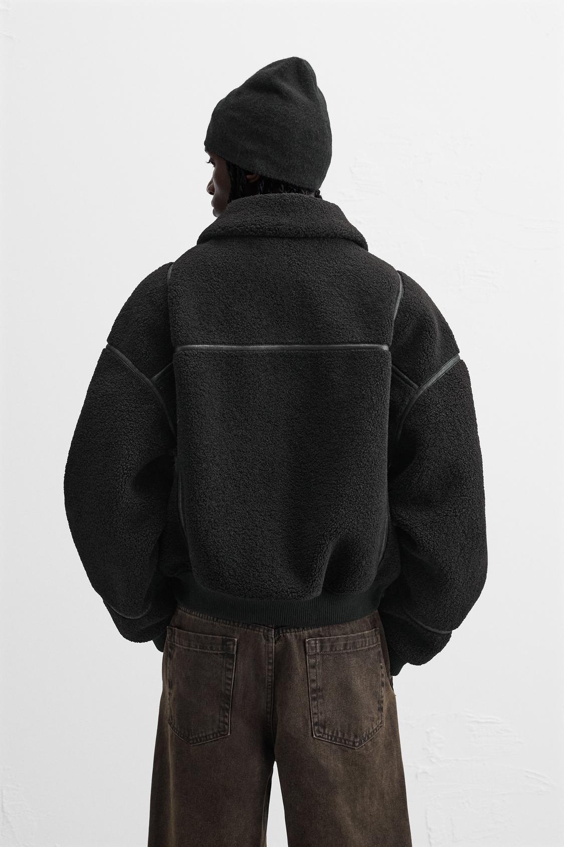 ZARA CONTRAST FAUX SHEARLING JACKET