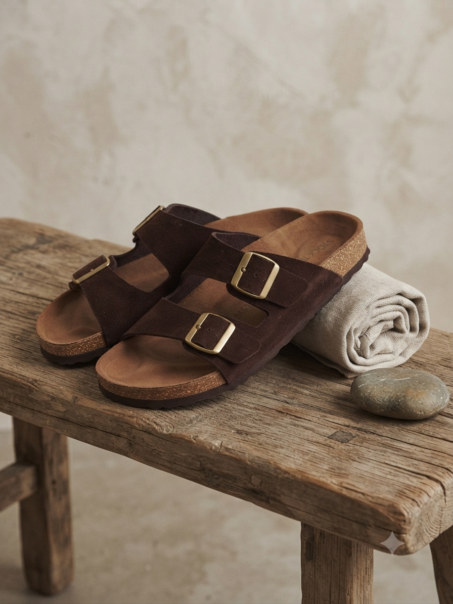 TWO STRAPS SLIPPER BROWN