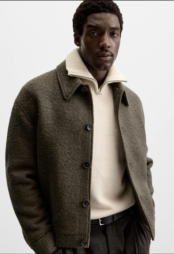 Zara Boucle Textured Jacket Light Khaki Men