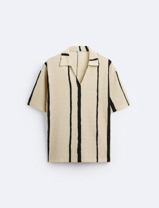 ZARA STRIPED KNIT POLO T-SHIRT
