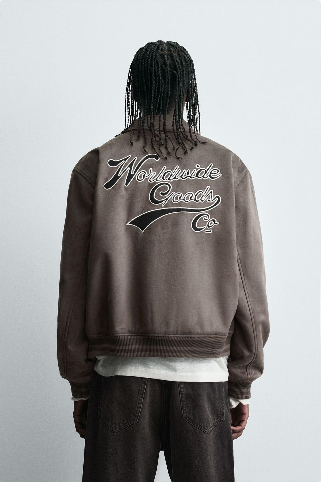 ZARA FAUX SUEDE JACKET WITH PATCH AND EMBROIDERY DETAIL