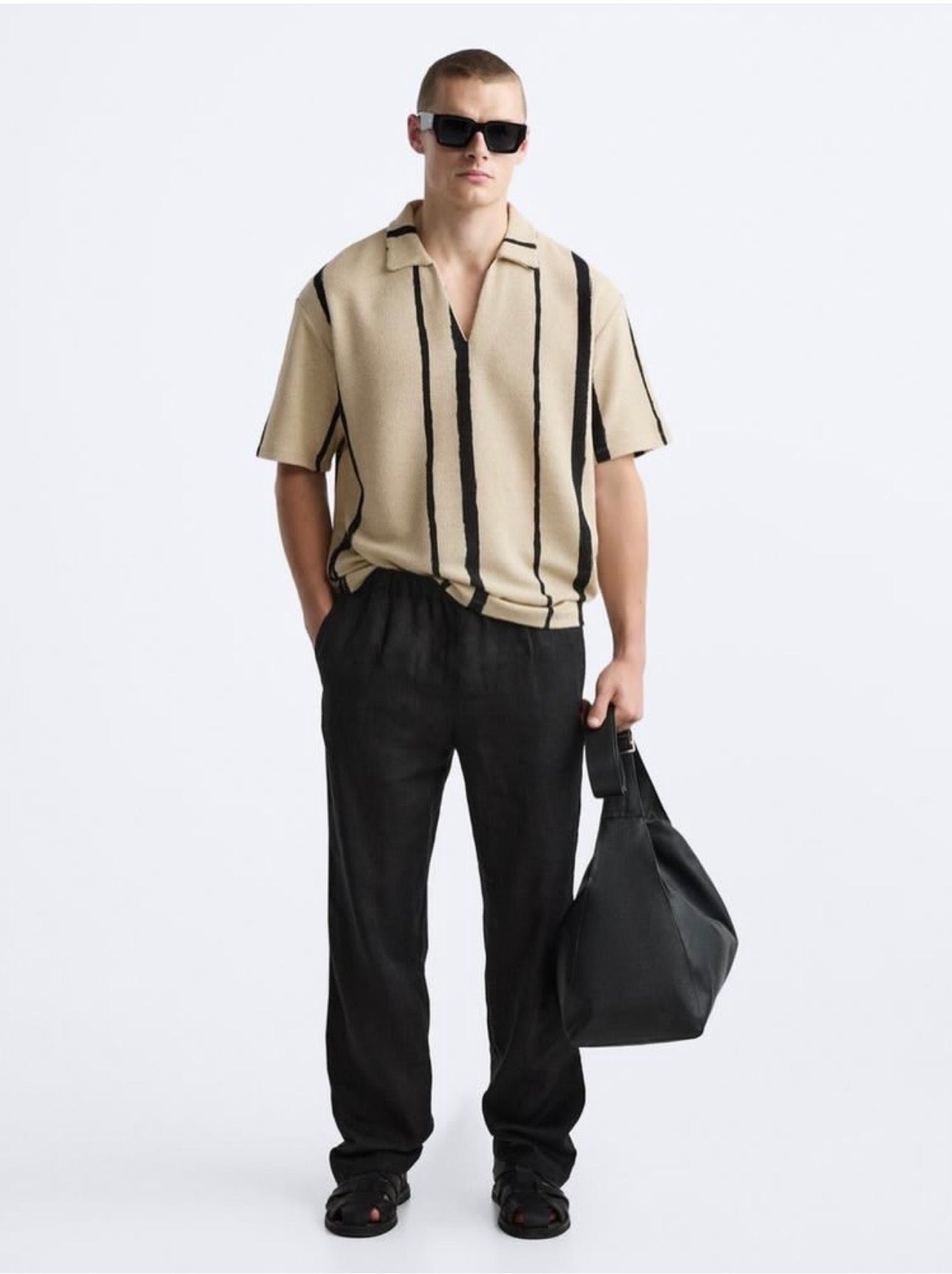 ZARA STRIPED KNIT POLO T-SHIRT
