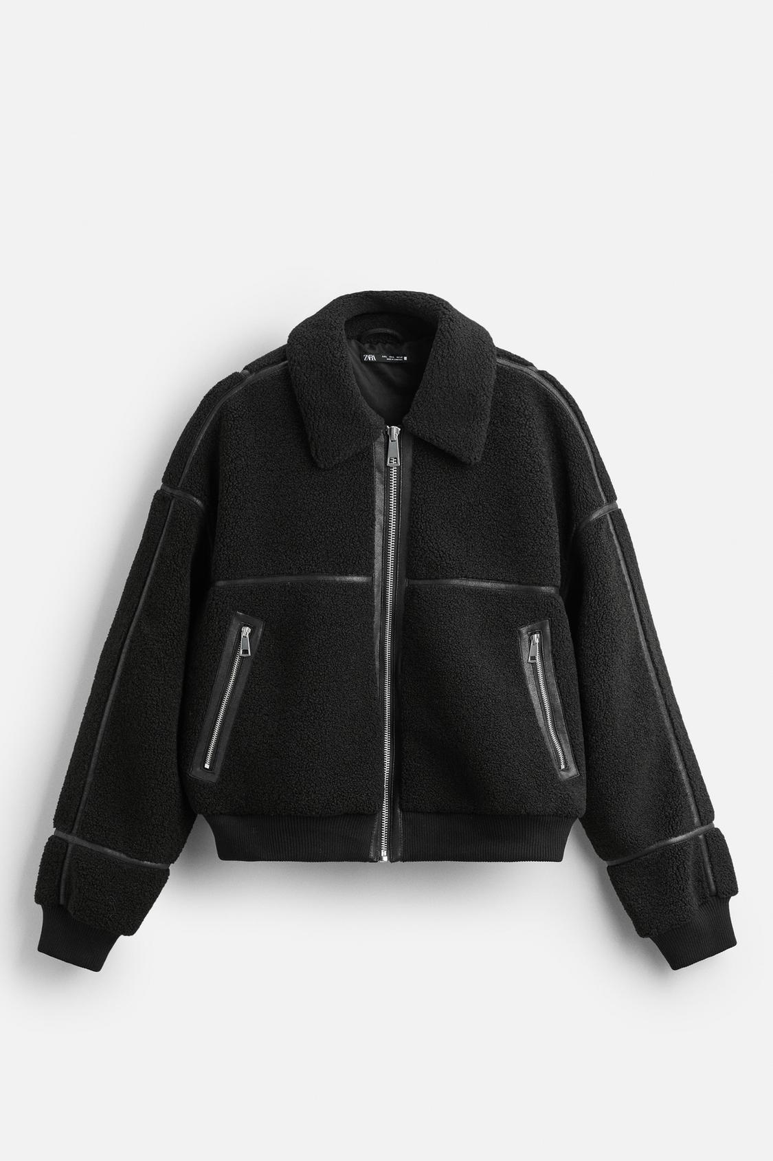 ZARA CONTRAST FAUX SHEARLING JACKET