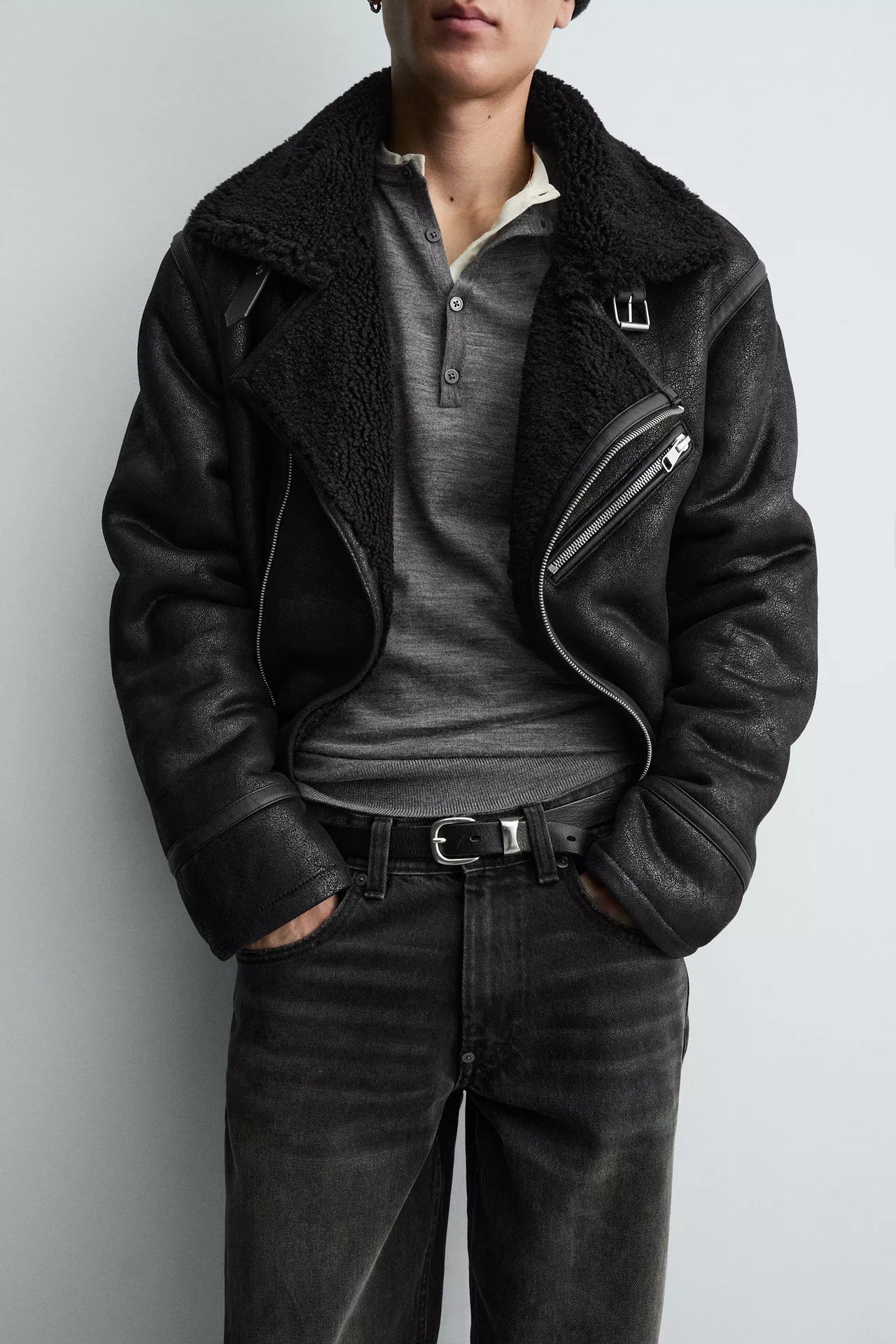 CONTRAST FAUX LEATHER JACKET