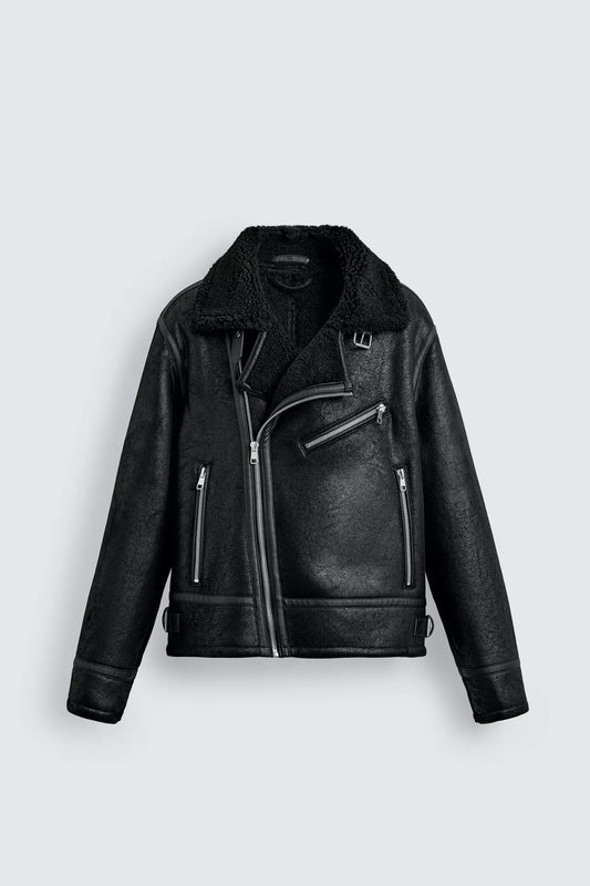 CONTRAST FAUX LEATHER JACKET