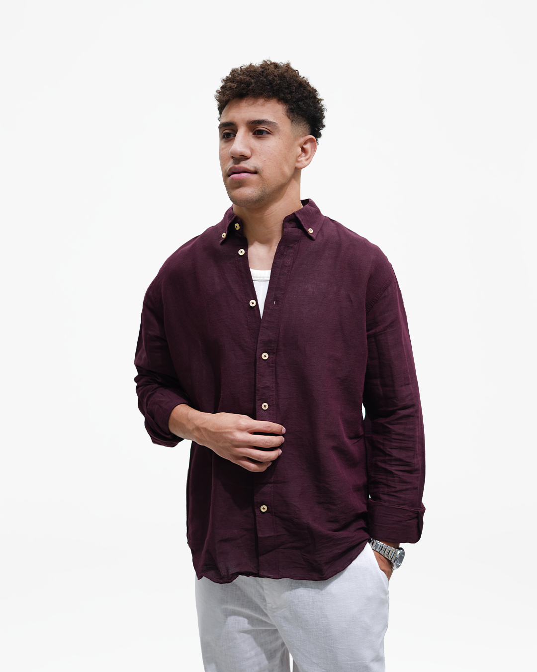 linen Burgundy shirt