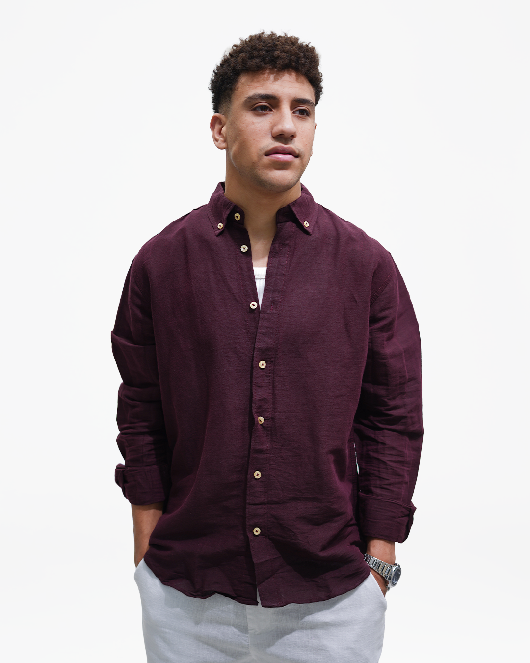 linen Burgundy shirt